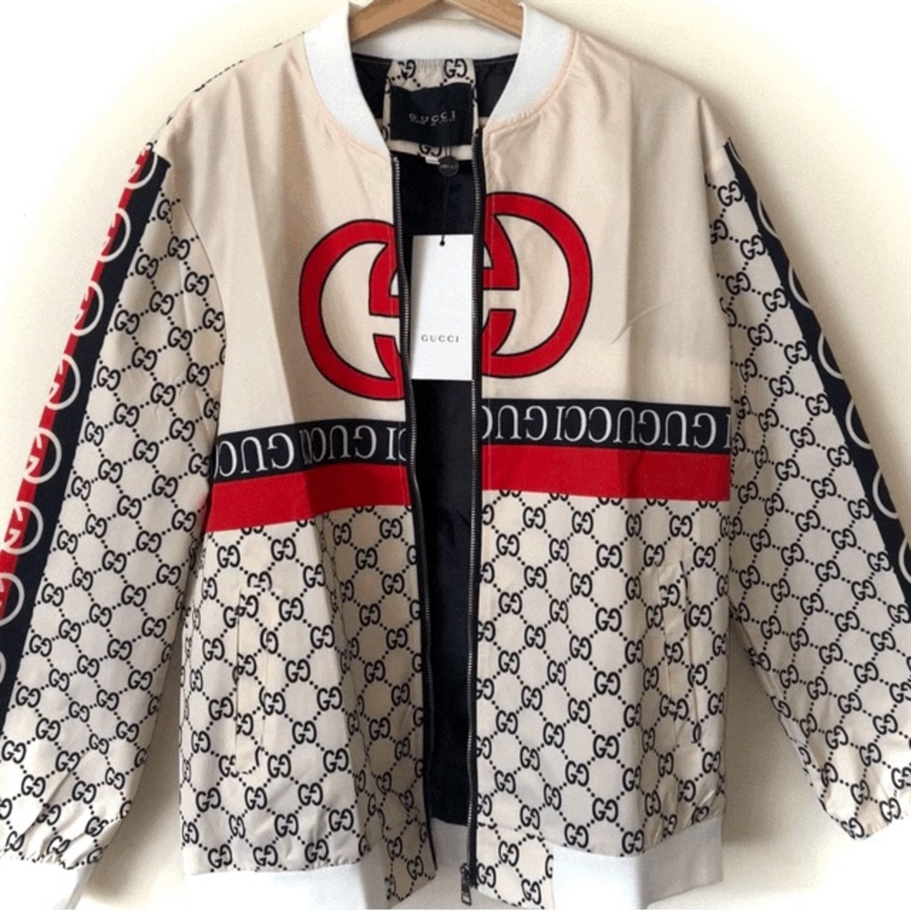 Gucci Women's Beige and Red Bomber Jacket - Picture 3 of 4